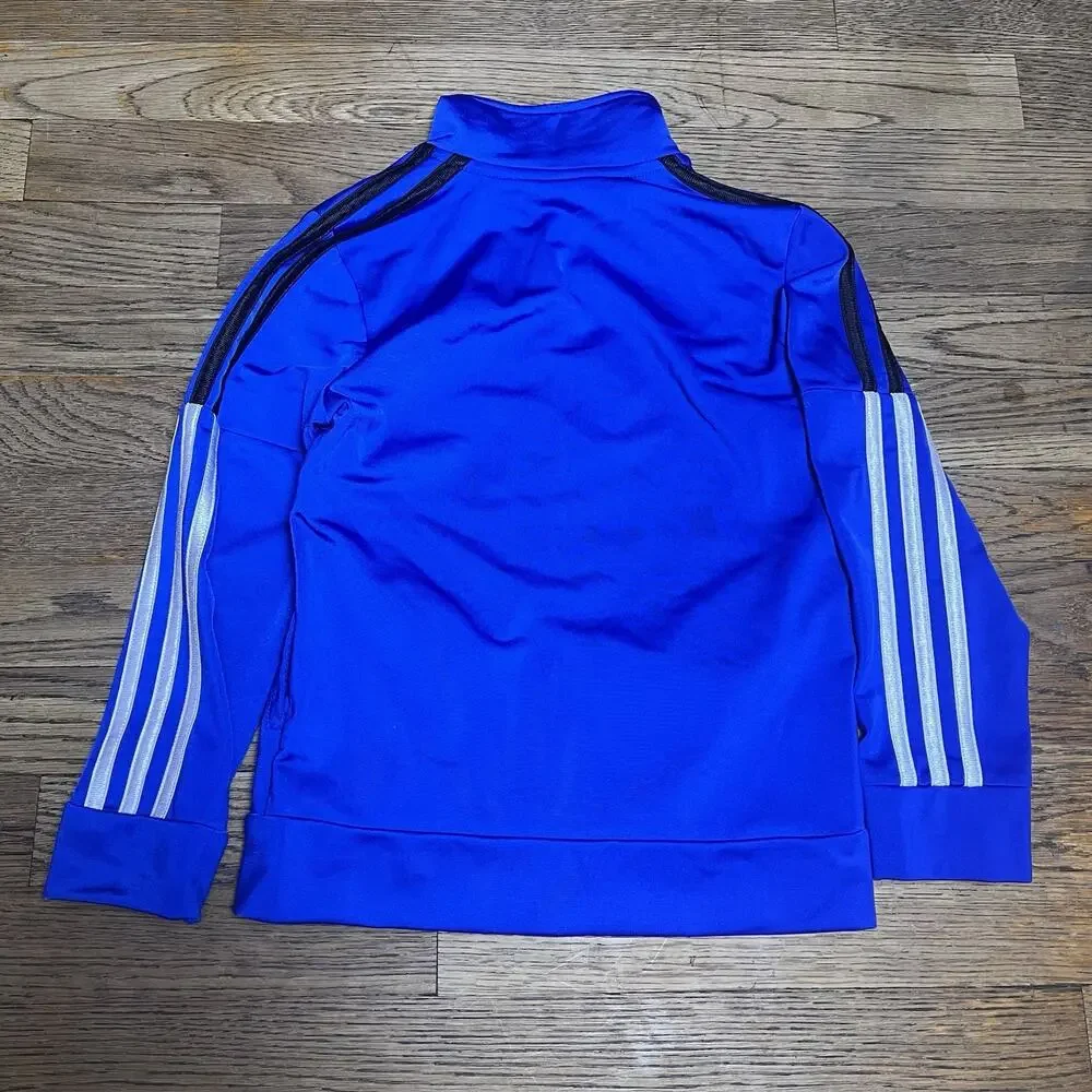 Adidas Boys Track Jacket Size 6 Zip Up Black Camo Blue White 3 Stripes Logo Kids